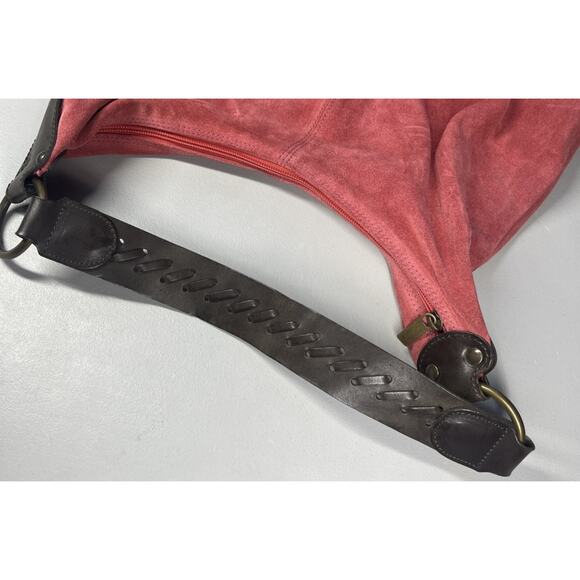 Maurizio Taiuti Suede Leather Hobo Bag Salmon Slouchy Shoulder Tote Purse Italy - Picture 4 of 10